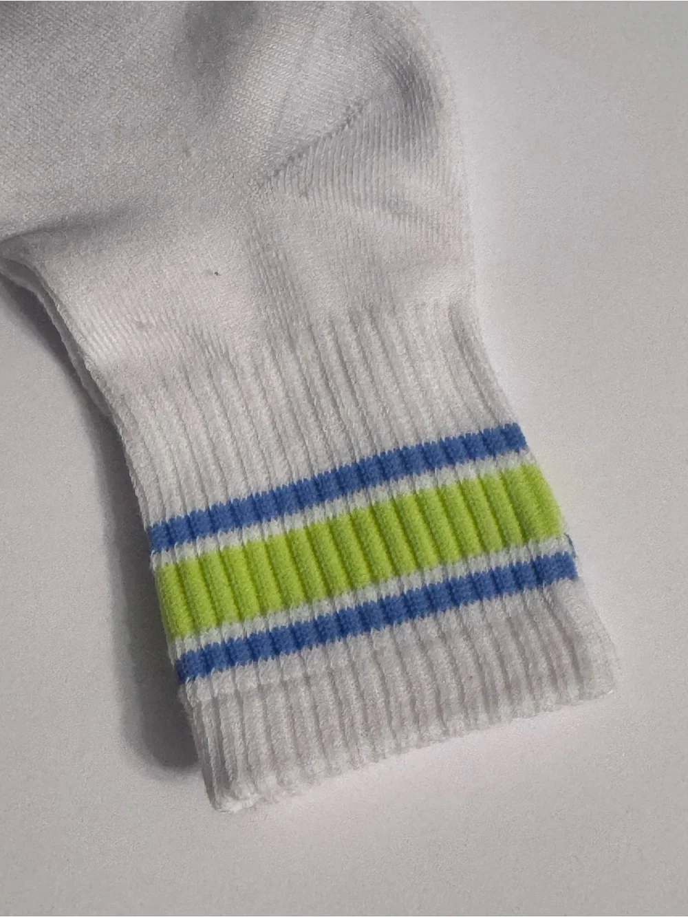 PINK Victoria's Secret Navy & White Quarter Socks with Blue Lime Stripes 2 Pack - Picture 5 of 7